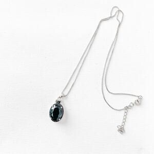 BBJ | 925 Sterling Silver & Onyx Halo Gemstone Pendant Necklace Chain Adjustable